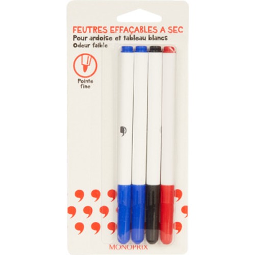 Monoprix Maison 4 Marqueurs Effaçables À Sec, Pointes Fines