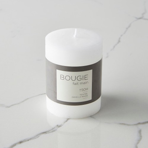Monoprix Maison Bougie Non Parfumée, Coulée, Teintée Dans La Masse, Finition Brute, 7X9Cm, Blanche