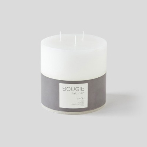 Monoprix Maison Bougie Non Parfumée, 3 Mèches, 10X10Cm, Blanc