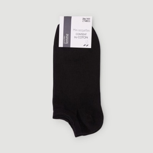Monoprix Femme Socquettes Unies En Coton X2 Noires TU