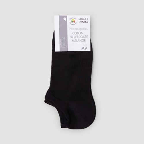 Monoprix Lot 2 Mini-Socquettes Fil D'Écosse, Noir Blanc Taille Unique