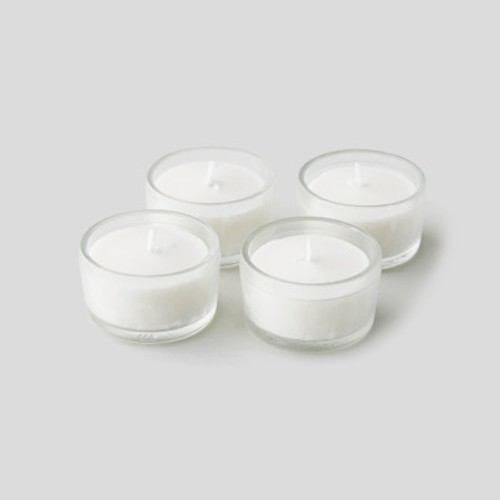 Monoprix Maison 4 Mini Bougies Non Parfumées, Chauffe Plat, Verre, Cire Végétale, 9,5X2,5X9,5Cm, Ivoire