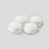 Monoprix Maison 4 Mini Bougies Non Parfumées, Chauffe Plat, Verre, Cire Végétale, 9,5X2,5X9,5Cm, Ivoire