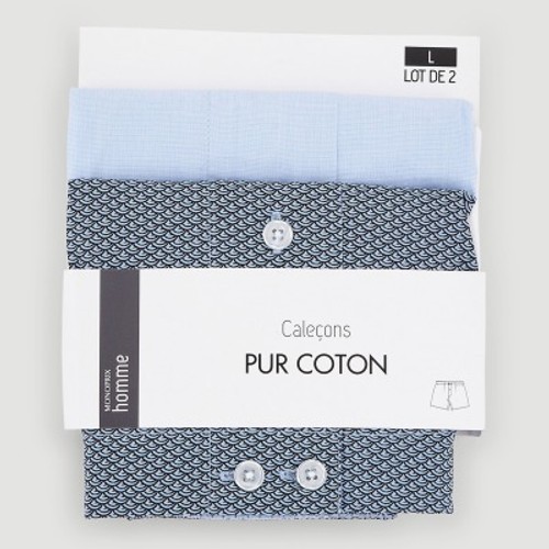 Monoprix Homme Caleçon Bleu Pur Cotton Lot De 2 Taille Xl