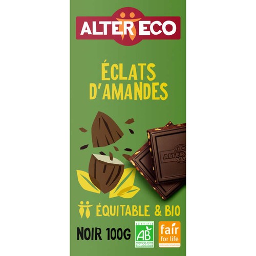 Alter Eco Chocolat Noir Du Pérou Aux Éclats D'Amandes, Bio 100g