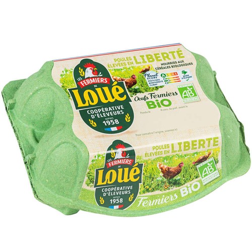 Les Fermiers de Loué Œufs Bio de poules Élevées En Liberté Boîte x6