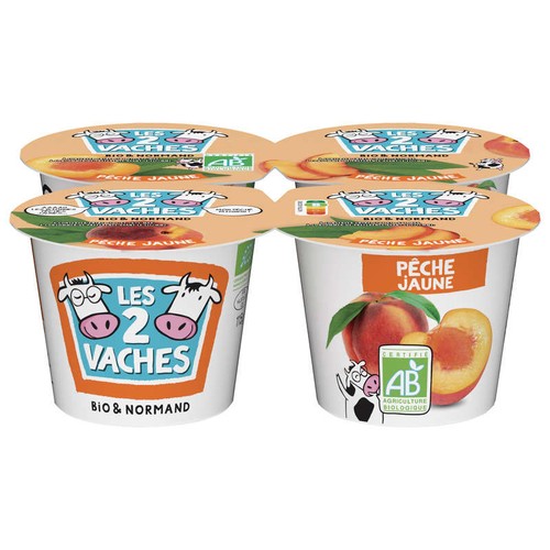 Les 2 Vaches Brassé Pèche Jaune Bio 4x115g