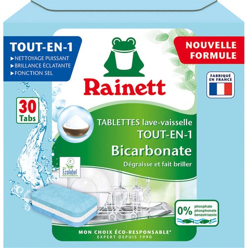 Rainett Tablettes Lave-Vaisselle Tout-En-1 Bicarbonate 600g