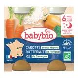 Babybio Petits pots carottes potimarron & riz, dès 6mois, bio 2x200g