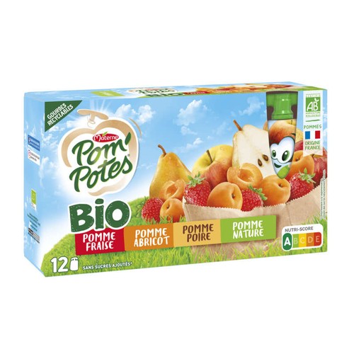 Pom'Potes Compote Bio multi variétés à la pomme 12x90g