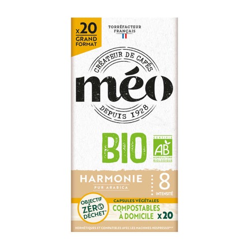 Meo Café Capsules Compatibles Nespresso Harmonie N°8 Home Compost Bio x20