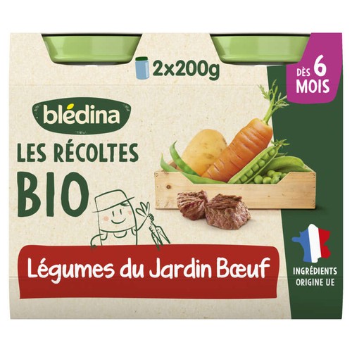 Blédina Petits Pots Bio Petits Légumes du Jardin Bœuf 2x200g