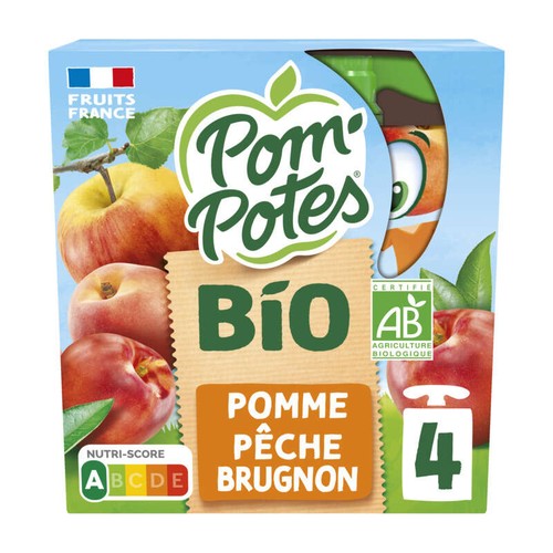 Pom'potes Compote Pêche Pomme Brugnon Bio 4x90g