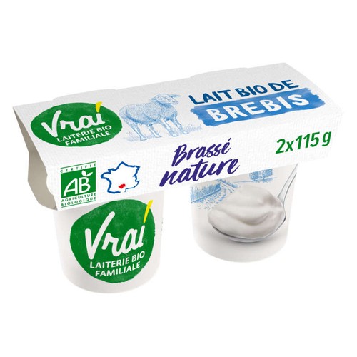 Vrai Yaourt Brassé au lait entier de brebis Bio 2x115g