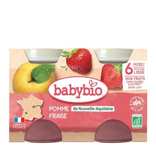 Babybio Petits Pots Pomme Fraise dès 6 Mois 2x130g