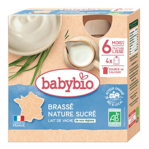 [Par Naturalia]  Babybio Brassé Nature Sucré, Dès 6 Mois, 4x85g