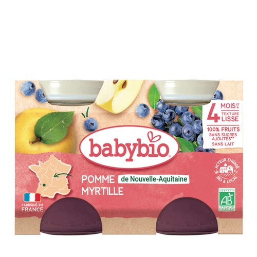Babybio Pot Bébé Pomme et Myrtille 4M  2x130g