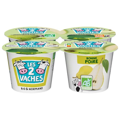 Les 2 Vaches Yaourt aux fruits poire brassé Bio 4x115g