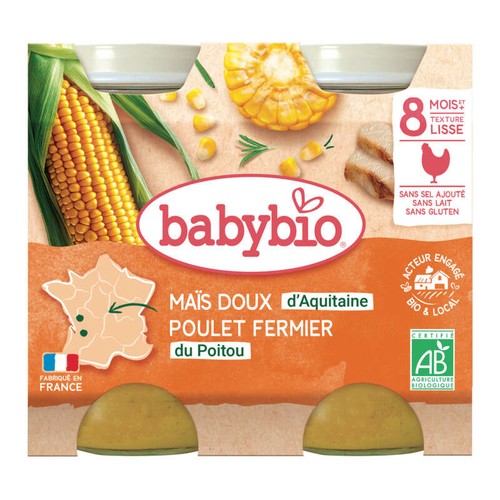 Babybio Maïs doux & Poulet fermier du Poitou 2x200g