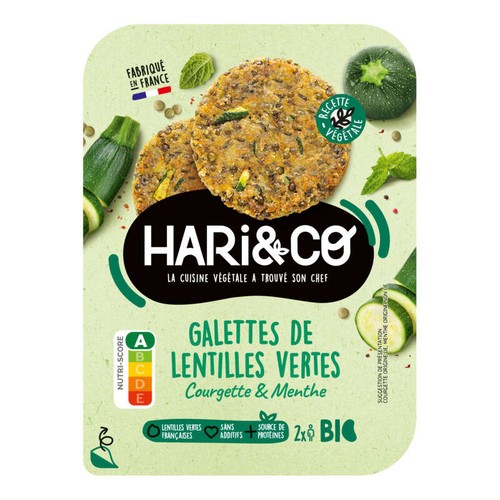 HARI&CO Galettes De Lentilles Vertes Bio Courgettes Menthe, Protéine Végétale 85g