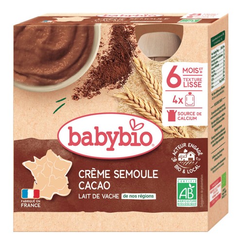 [Par Naturalia]  Babybio Crème Semoule Cacao Dès 8 Mois 4x85g