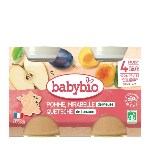 Babybio Purée de mirabelle & pomme 4M le pack de 2x130g
