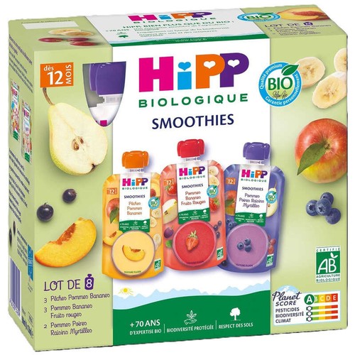 Hipp Biologique Purée de Fruits 3 Variétés, Dès 12 Mois x8