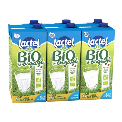 Lactel Bio Lait Demi-écrémé Brique 6x1L