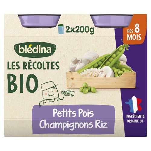 Les Récoltes Bio Petits Pois Champignons Riz dès 8 mois 2x200g