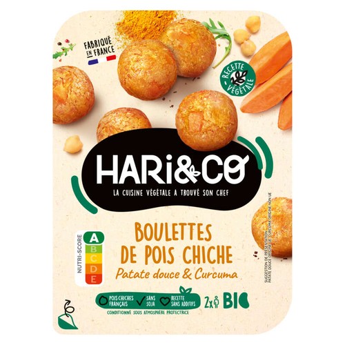 HARI&CO Boulettes De Pois Chiches Bio Patate Douce Curcuma, Protéine Végétale 180g