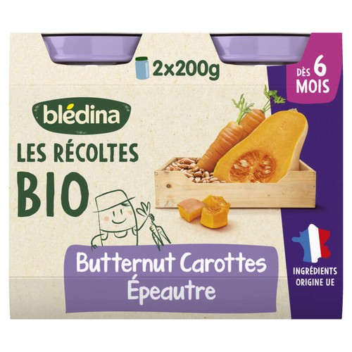Blédina Les Récoltes Pot Butternut Carottes Epeautre dès 6 mois Bio 2x200g
