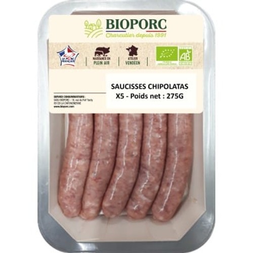 Bioporc Saucisses Chipolatas Nature *5 275g