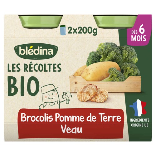 Blédina Petits Pots Bio Brocolis Pommes de Terre Veau Français 2x200g