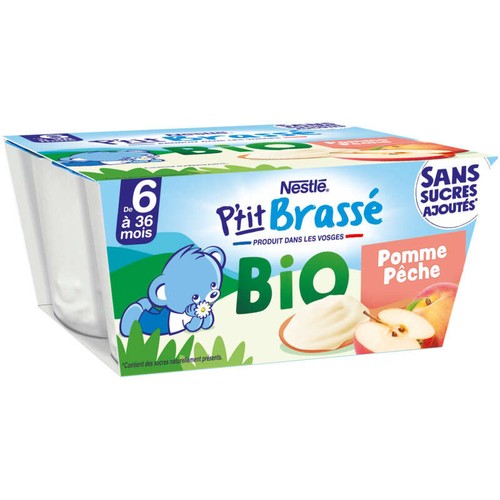 Nestlé P'Tit Brassé Dessert Lacté Pomme Pêche Bio Dès 6 Mois 4x90g