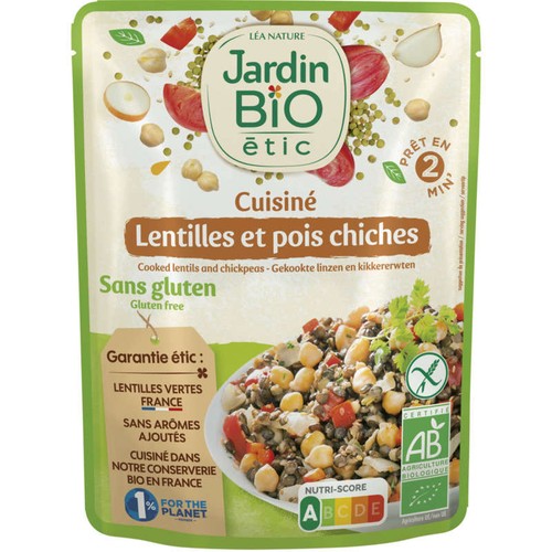 Jardin Bio Lentilles Et Pois Chiches Cuisinés sans gluten 250g