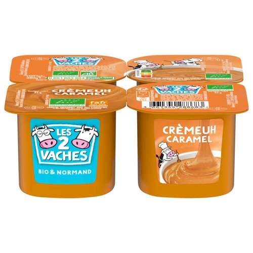 Les 2 Vaches Cremeuh dessert caramel Bio 4x95g
