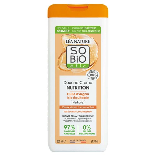 SO'BiO Étic Gel Douche Crème Nutrition à l'huile d'argan bio 650ml
