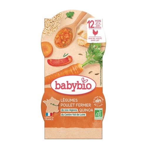 Babybio Mijoté légumes, poulet fermier du Poitou, Quinoa Bio 2x200g
