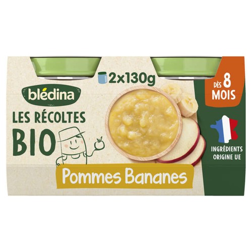 Les Récoltes Bio Pommes Bananes petits morceaux fondants 2x130g