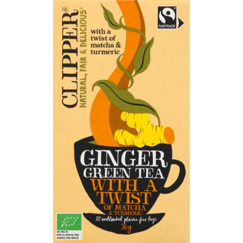 Clipper Ginger Thé Vert Bio Racine De Gingembre, Curcuma Et Matcha Aromatisé 36g