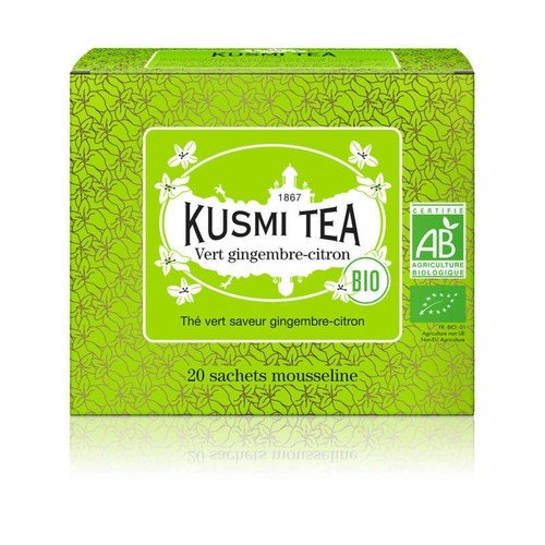 Kusmi Tea Thé Vert Gingembre-Citron Bio 20 Sachets Mousseline 40g