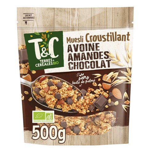 Terre et Céréales Muesli Croustillant Avoine Amande et Chocolat Bio 500g