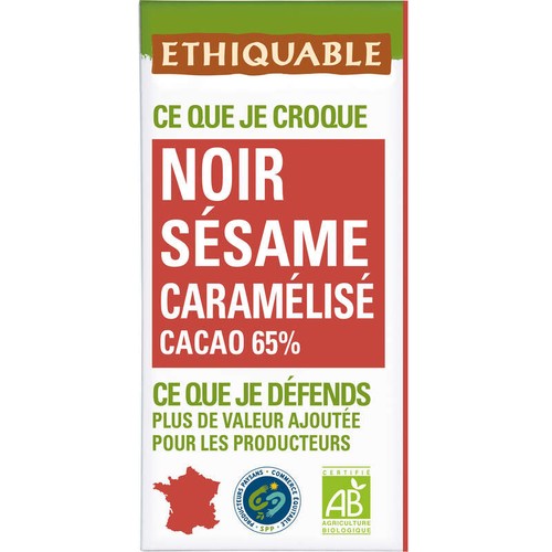Ethiquable Chocolat noir sésame caramélisé Pérou/Haïti Bio 100g