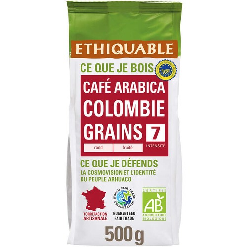 Ethiquable Café Grains Colombie Arabica Haute Altitude Bio 500g