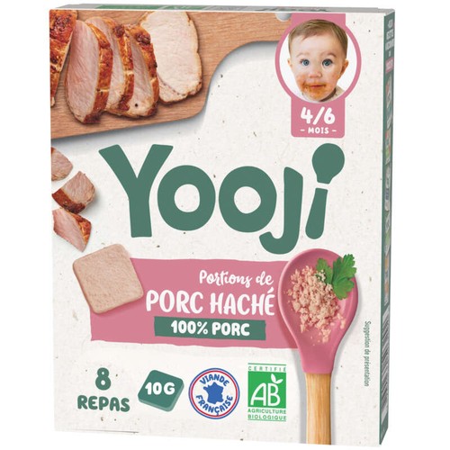 Yooji Haché Bio surgelé pour bébés dès 4/6 mois - Porc 8 galets / 80g