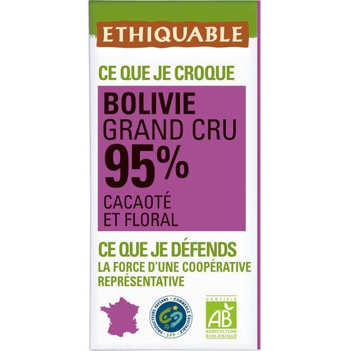 Ethiquable Chocolat noir 95% Bolivie Bio 100g