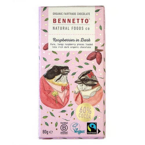Bennetto Chocolat Noir Bio 60% aux Framboises 80g
