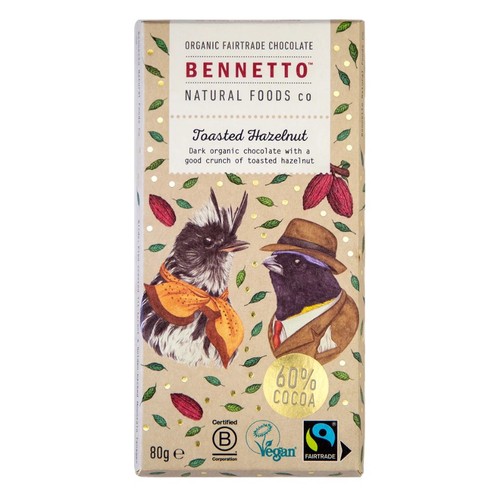 Bennetto Chocolat Noir Bio 60% aux Noisettes Grillées 80g