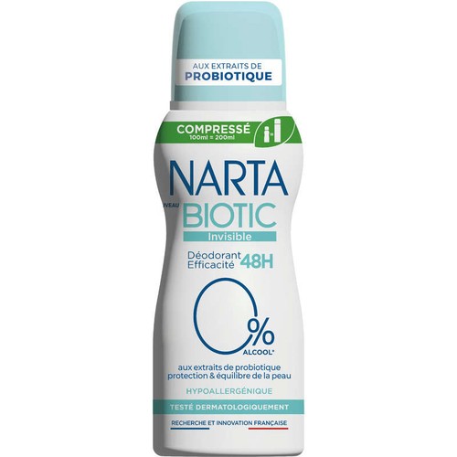 Narta Biotic Déodorant aux Extraits Probiotiques 0% Alcool Invisible 300ml