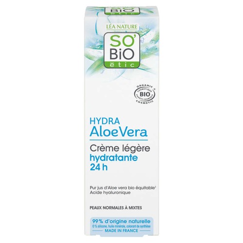 SO'BiO Étic Crème de jour soin léger hydratant 24h Aloe Vera 50ml